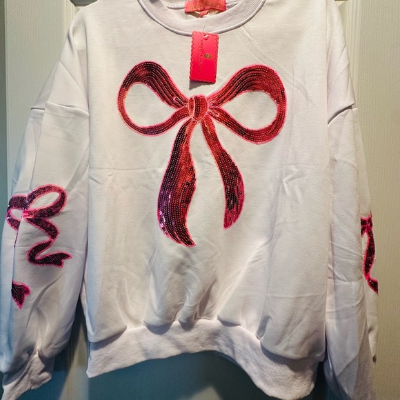 NWT Simply Southern Pink Sequin Bow Design Top Sweatshirt! XLARGE - Picture 8 of 8